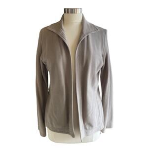 EILEEN FISHER Sz S  Cardigan Open Front Taupe 100% Cotton 2 Pockets Jacket
